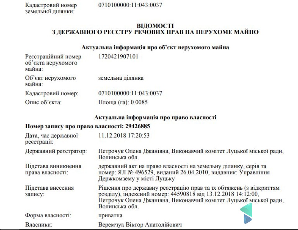 Приватизовану в 2010 році ділянку в реєстр внесли лише наприкінці минулого року. Запис, до речі, зробила дружина заступника міського голови Костянтина Петрочука