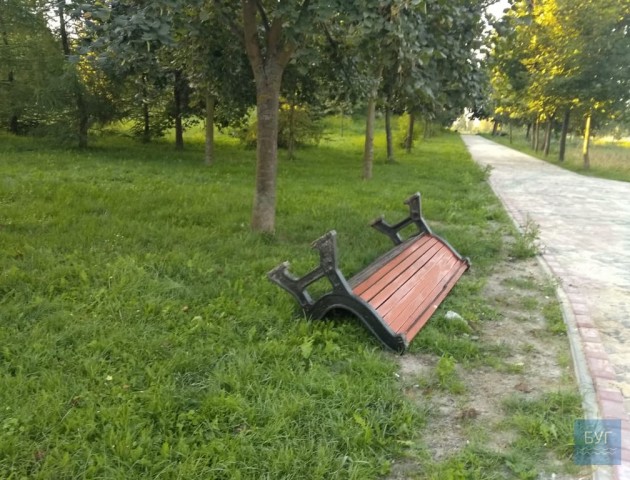 У місті на Волині молодики в парку поперекидали лавки. ВІДЕО