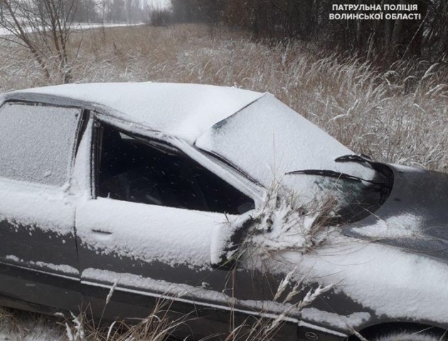 На Волині через сніг та ожеледицю авто злетіло у кювет. ФОТО
