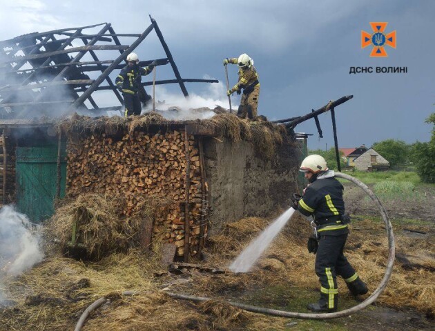 На Волині через влучання блискавки горіла господарська споруда